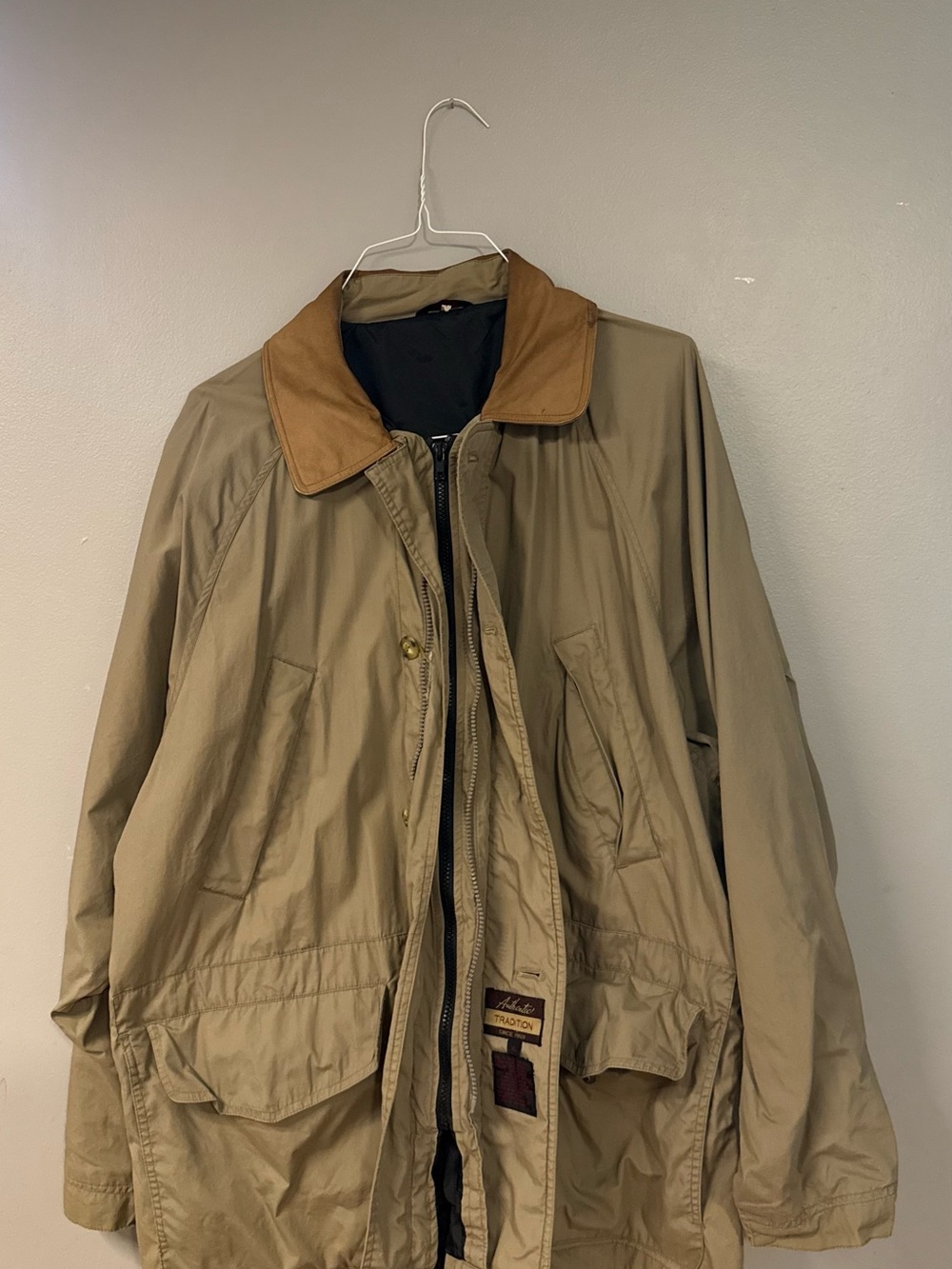 Women's Tan Military-Style Field Jacket with Contrast Collar